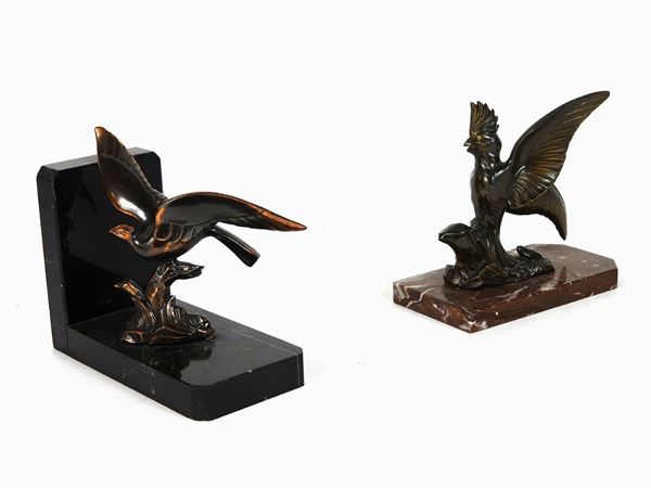 Two Patinated Metal Bookends