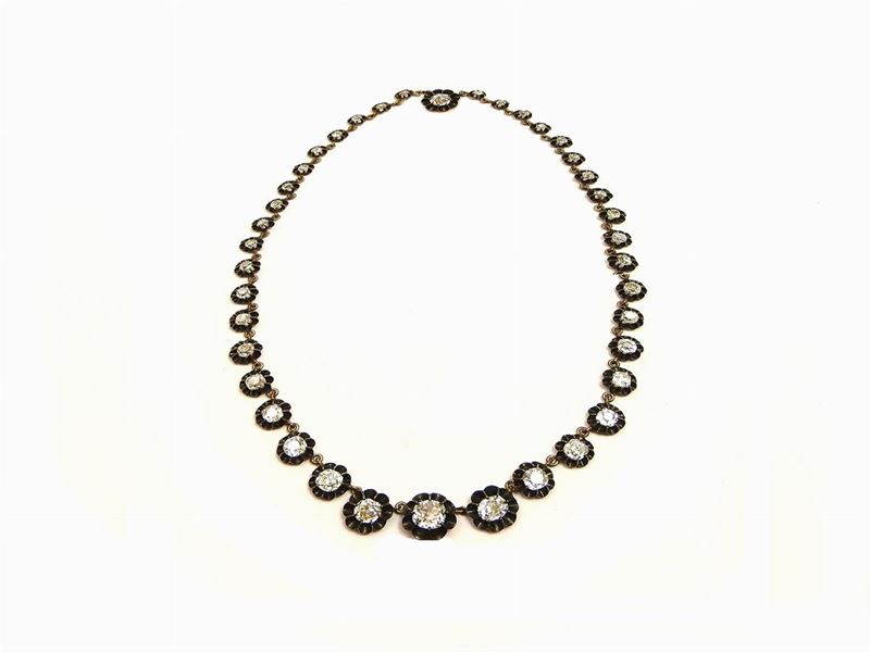 Collier Scalare in Oro Giallo, Argento e Diamanti