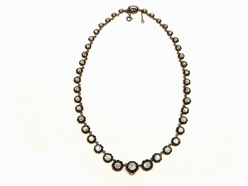 Collier Scalare in Oro Giallo, Argento e Diamanti