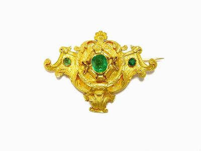 Spilla in Oro Giallo e Smeraldi