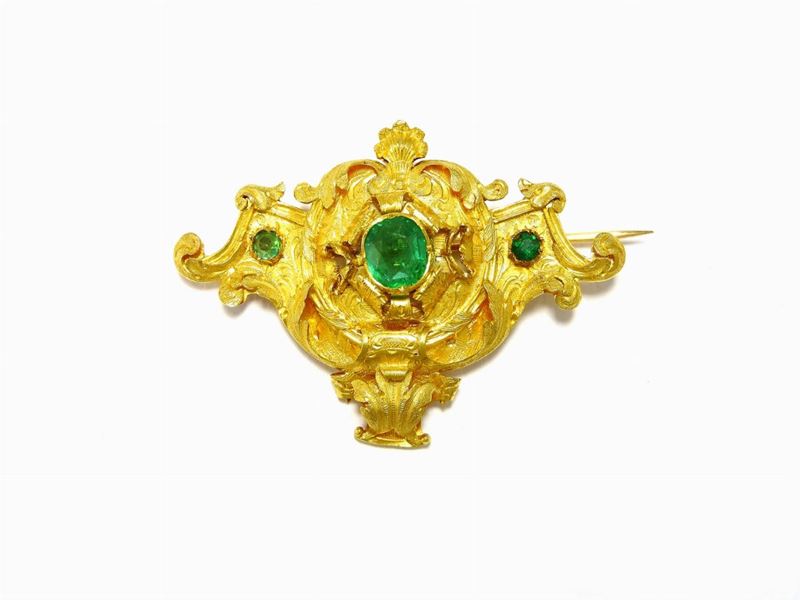 Spilla in Oro Giallo e Smeraldi