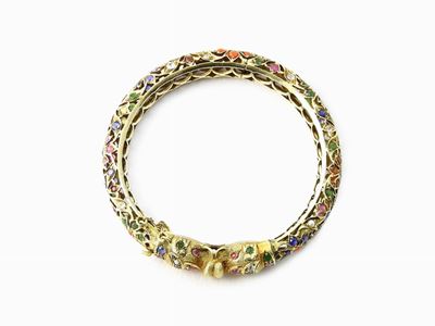 Bracciale Animalier a Schiava in Oro Giallo a Bassa Lega e Pietre Colorate
