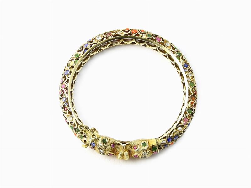 Bracciale Animalier a Schiava in Oro Giallo a Bassa Lega e Pietre Colorate