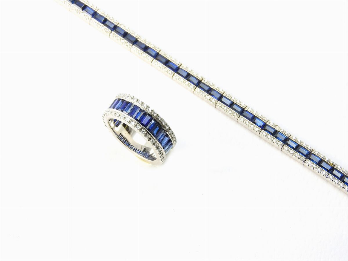 Parure in Oro Bianco e Diamanti Zaffiri