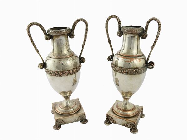 Pair of Silver on Copper Vases