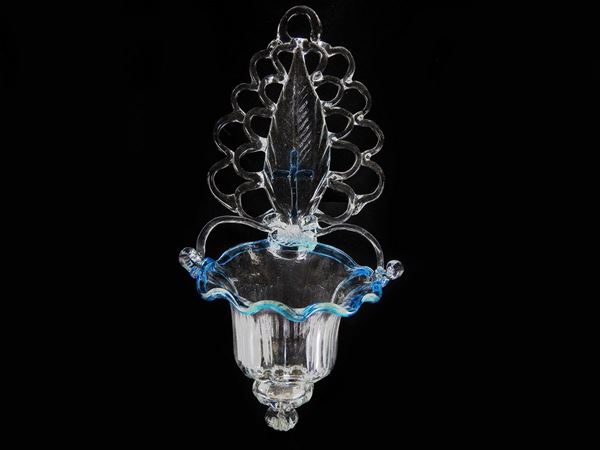 Uncoloured and Light Blue Blown Glass Wall Stoup