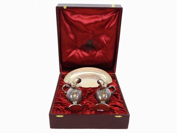 Pair of Silver and Glass Liturgical Cruets for Wine and Water