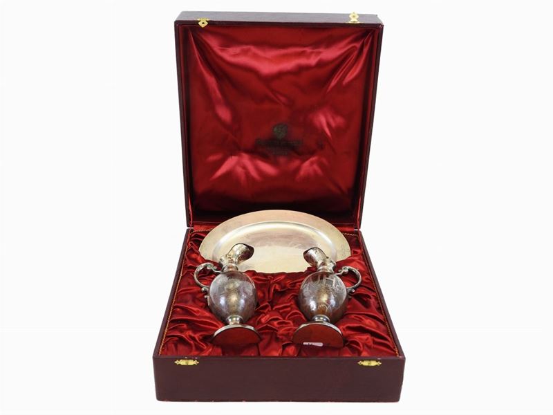 Coppia di Ampolle Liturgiche in Argento e Vetro