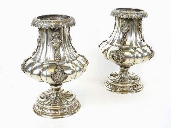 Pair of Baluster Silver Vases