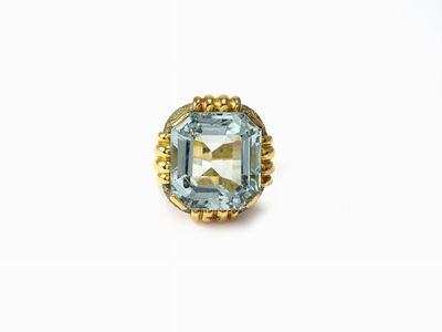 Anello in Oro Giallo, Oro Bianco e Pasta Vitrea Azzurra