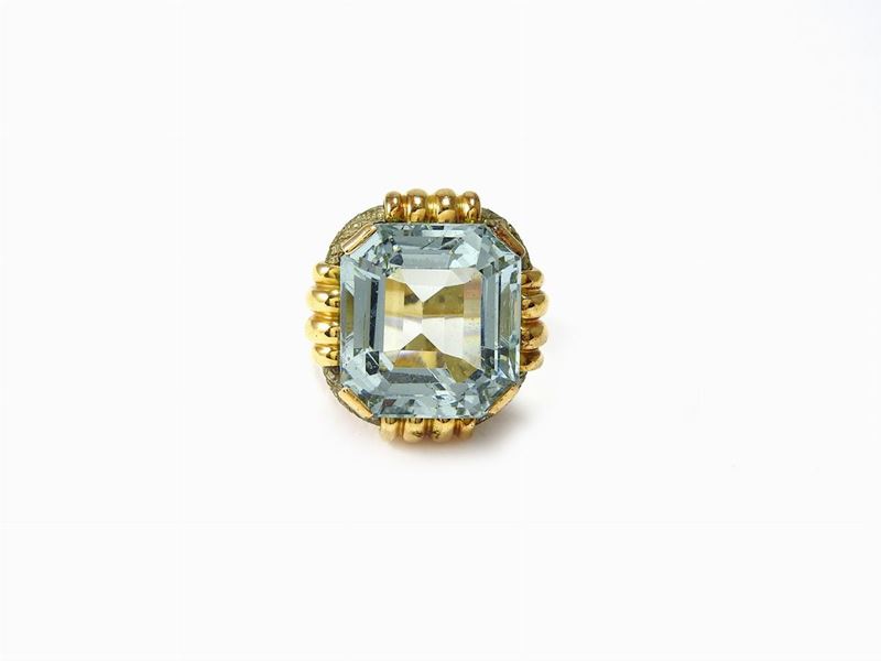 Anello in Oro Giallo, Oro Bianco e Pasta Vitrea Azzurra