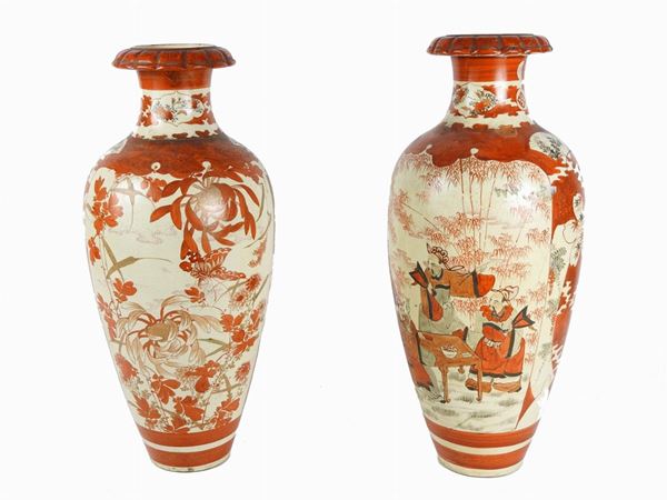 Pair of Painted Porcelain Baluster Vases