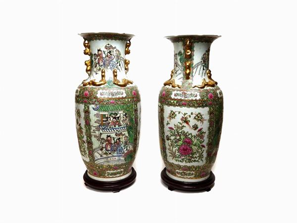 Pair of Painted Porcelain Baluster Vases