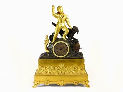 Orologio da Camino in Bronzo Dorato e Patinato