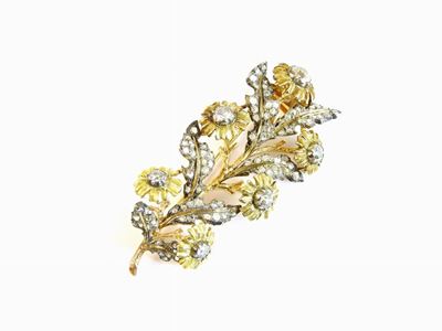 Spilla in Oro Giallo, Oro Bianco e Diamanti