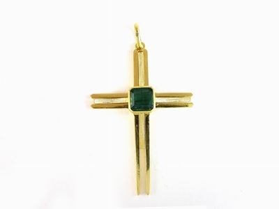 Croce in Oro Giallo con Smeraldo