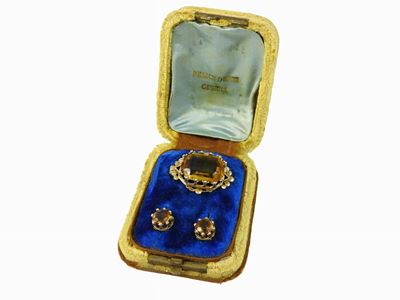 Parure Spilla e Orecchini in Oro Giallo e Quarzi Citrini
