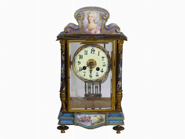 Gilded Metal, Cloisonné, Crystal and Porcelain Mantel Clock