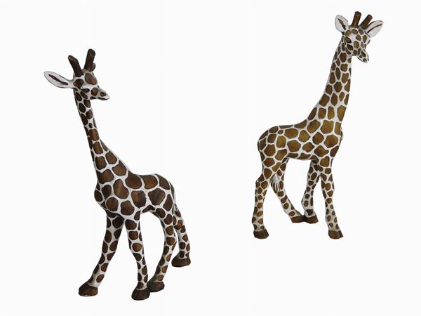 Pair of Glazed Terracotta Giraffe