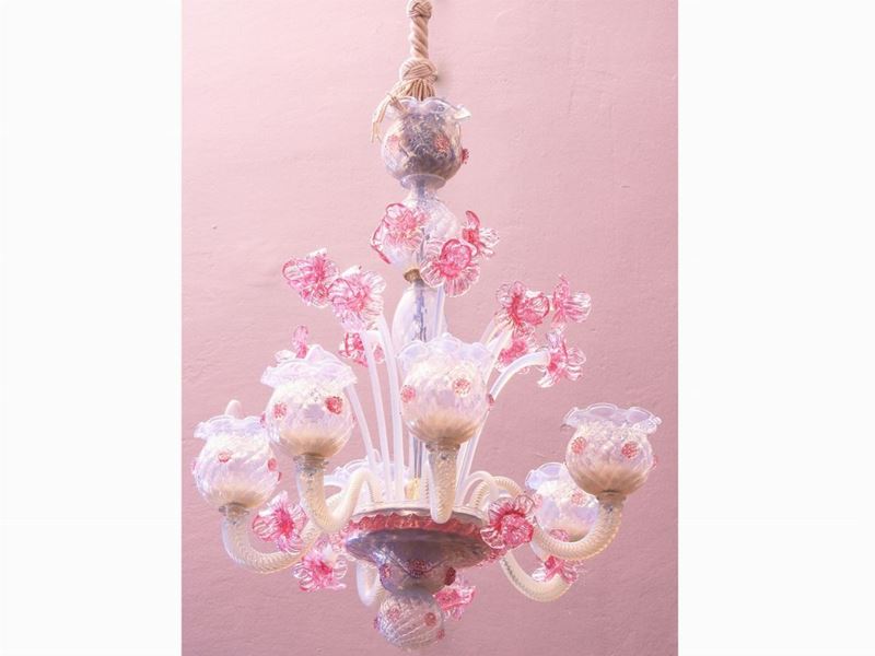 Lampadario in Vetro Soffiato Iridescente