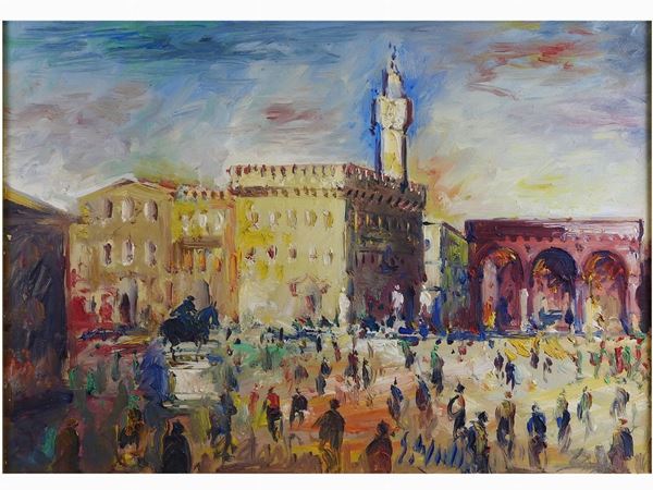 Emanuele Cappello : View of Piazza della Signoria in Florence  - Auction Furniture and Old Master Paintings - III - Maison Bibelot - Casa d'Aste Firenze - Milano