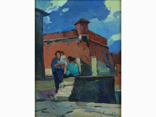 Piero Marchi - Livorno View with Figures