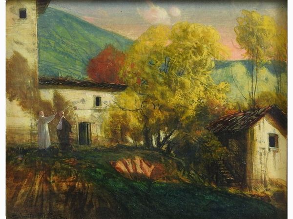 Silvestro Pistolesi : View of a Country House with Figures  - Auction Furniture and Old Master Paintings - III - Maison Bibelot - Casa d'Aste Firenze - Milano