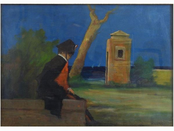 Renato Natali : Nocturnal View of Livorno with Carabiniere  ((1883-1979))  - Auction Furniture and Old Master Paintings - III - Maison Bibelot - Casa d'Aste Firenze - Milano