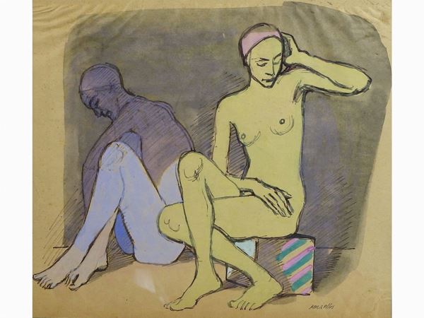 Ruggero Alfredo Michahelles - Composizione con nudi 1945/53 Periodo Saltimbanchi