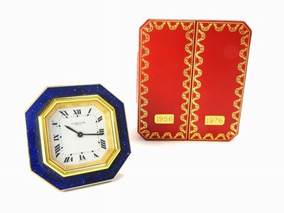 Orologio da Tavolo in Metallo e Smalto Ad Imitazione del Lapislazzuli