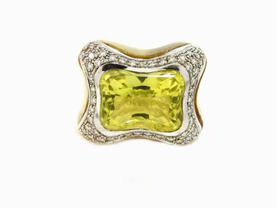 Anello in Quarzo Rutilato, Diamanti e Quarzo Lemon