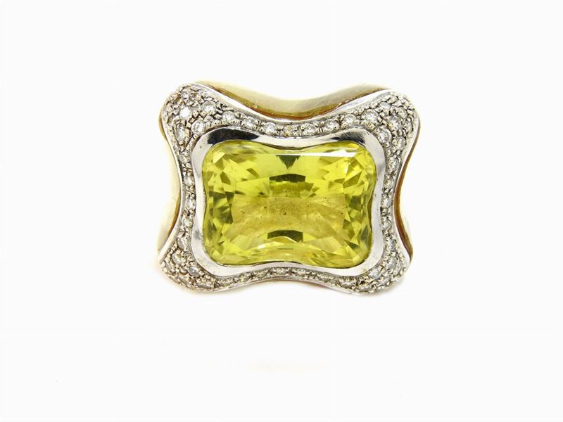 Anello in Quarzo Rutilato, Diamanti e Quarzo Lemon