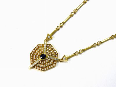 Collana in Oro Giallo, Diamanti e Zaffiri