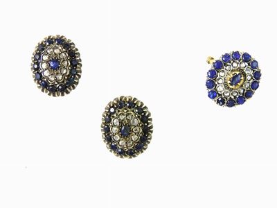 Parure in Oro Giallo, Argento, Diamanti e Zaffiri