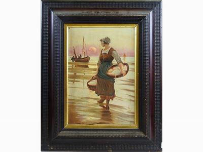Paesaggio Marino con Figura Femminile e Scorcio Campestre con Contadinella