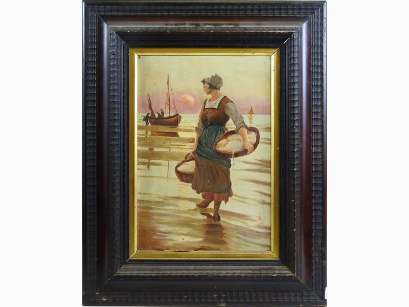 Paesaggio Marino con Figura Femminile e Scorcio Campestre con Contadinella