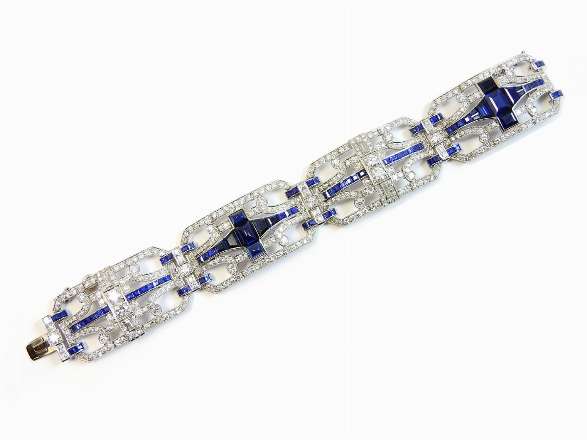 Bracciale in Platino, Diamanti e Zaffiri