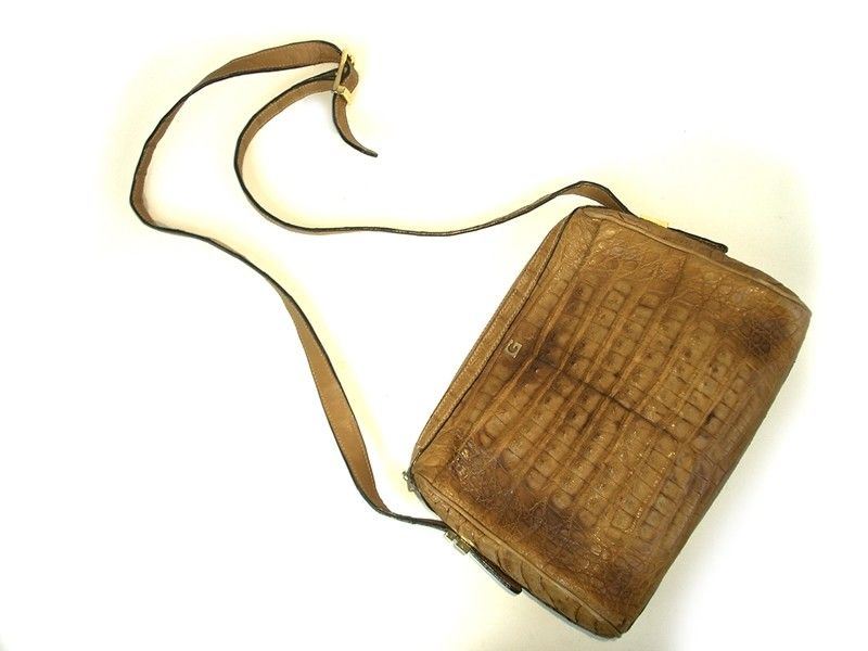 Borsa a Tracolla in Coccodrillo Selvaggio Chiaro Anticato