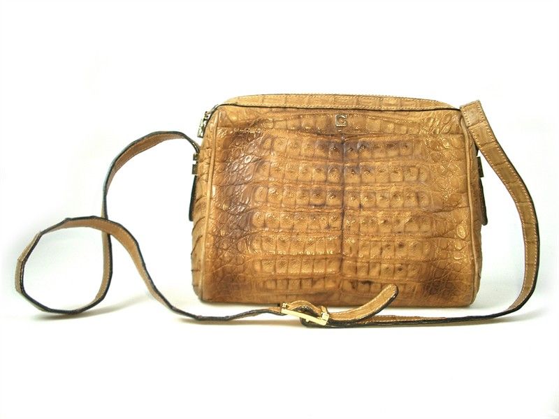 Borsa a Tracolla in Coccodrillo Selvaggio Chiaro Anticato