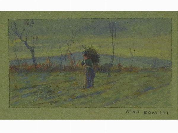 Gino Romiti - Country Landscape with Farmer