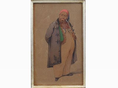 Scena Mitologica e Personaggio Maschile in Abito Orientale