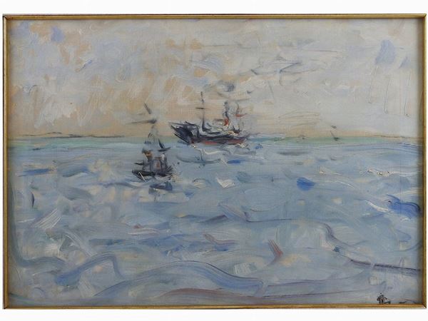 Enzo Pregno : Seascape with Boats  ((1898-1972))  - Auction Furniture and Old Master Paintings - III - Maison Bibelot - Casa d'Aste Firenze - Milano