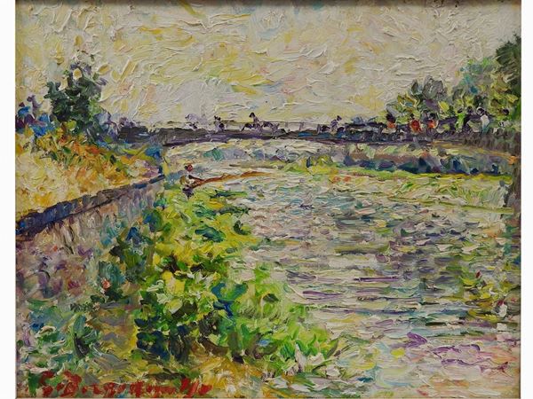 Guido Borgianni : View of Florence from River Arno 1970  ((1915-2011))  - Auction Furniture and Old Master Paintings - III - Maison Bibelot - Casa d'Aste Firenze - Milano