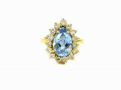 Anello a Margherita in Oro Giallo con Acquamarina e Diamanti