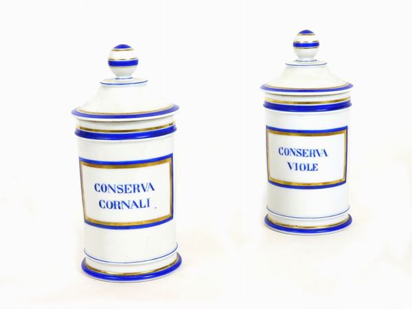 Pair of Painted Porcelain Apothecary Jars