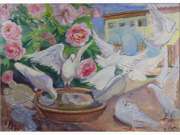 Elisabeth Chaplin : Doves in The Garden  ((1890-1982))  - Auction Modern and Contemporary Art - IV - Maison Bibelot - Casa d'Aste Firenze - Milano