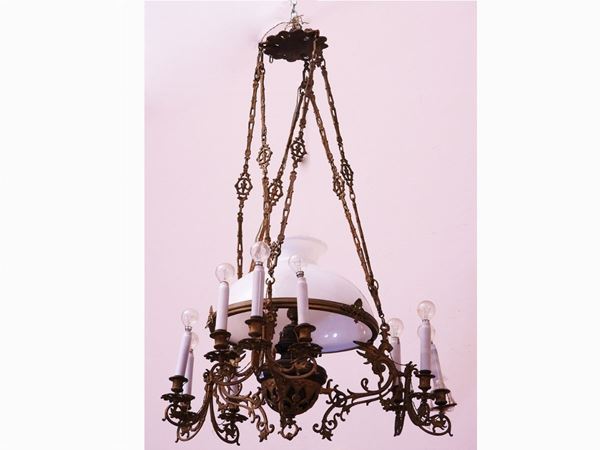 Gilded Metal and Glass Chandelier