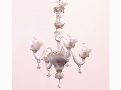 Lampadario in Vetro Opaline di Murano