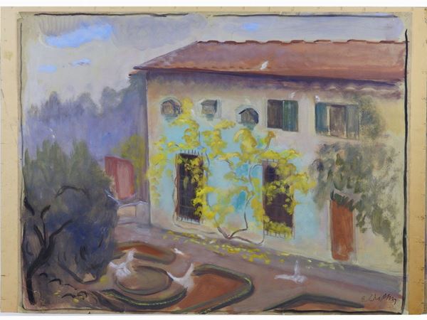 Elisabeth Chaplin : View of a Farmhouse  ((1890-1982))  - Auction Furniture and Old Master Paintings - III - Maison Bibelot - Casa d'Aste Firenze - Milano