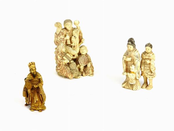 Three Small Carved Ivory Figural Group